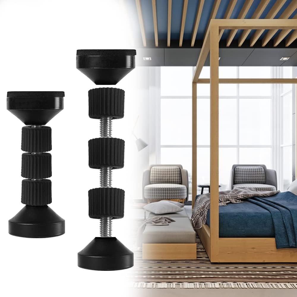 4PCS Adjustable Threaded Bed Frame Anti-Shake Tool for Bed,Danzix Headboard Stoppers Headboards Prevent loosening Anti-Shake Fixer,40-100mm (Black)