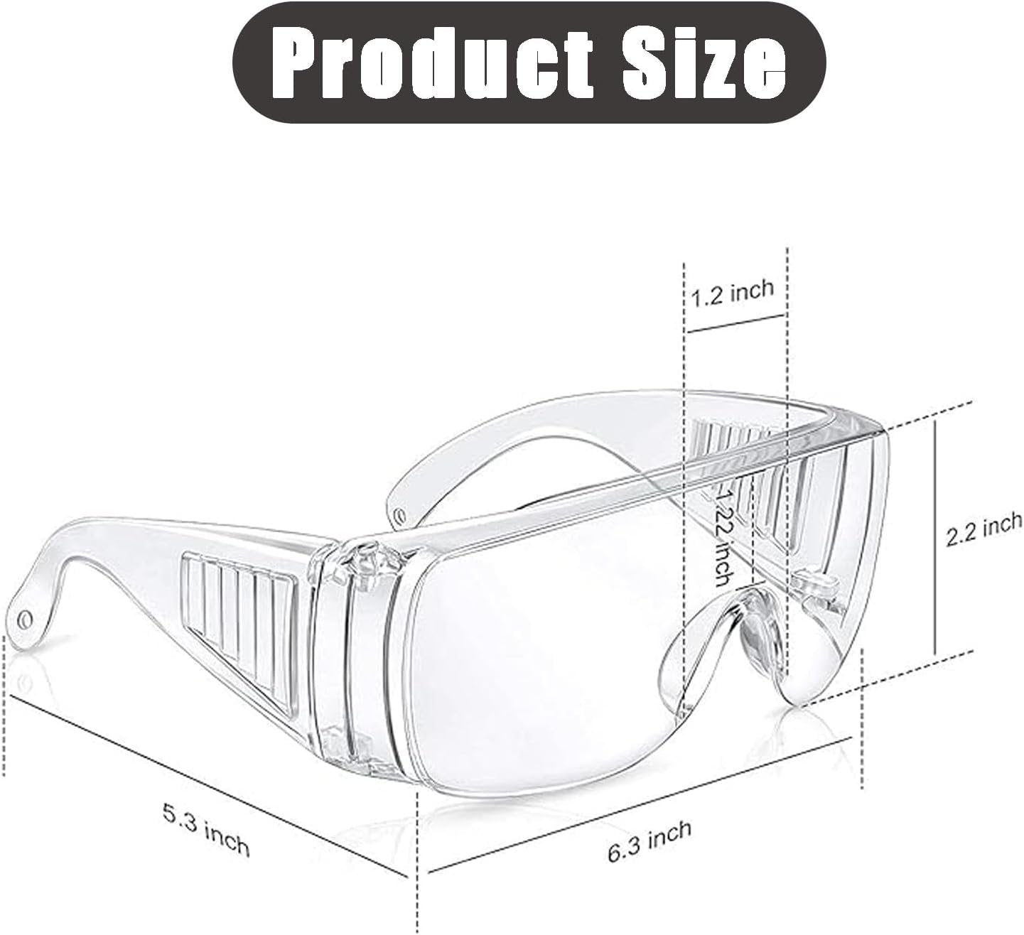 WTTUOAM 6 Pieces Clear Safety Glasses Over Glasses Goggles Anti- Fog/Scratch Eye Protective Polycarbonate Eyewear Safety Goggles for Shooting, Labs, Outdoor, Workplaces Safety Eye Protection