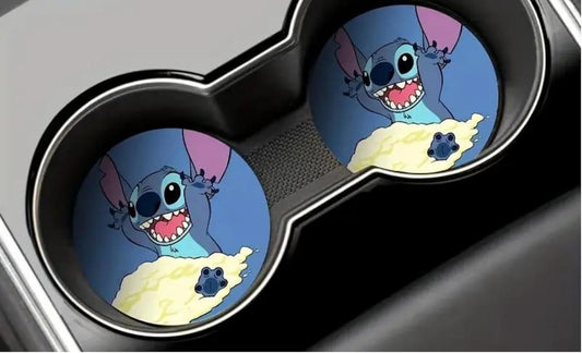Rawan Car Cup Holder Coaster, 2PCS Cute Stitch Car Coasters for Cup Holder Universal Auto Anti Slip Insert Coaster, Cute Car Assecories for Women Men,Cute Car Interior Accessories (A)