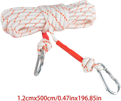 Escape Safety Rope, Steel Wire Core Climbing Cord, Double Hook Design, Portable Rescue Tool, Ideal for Hiking, Camping, Construction, Outdoor Adventures, Mountaineering, 0.47 inch