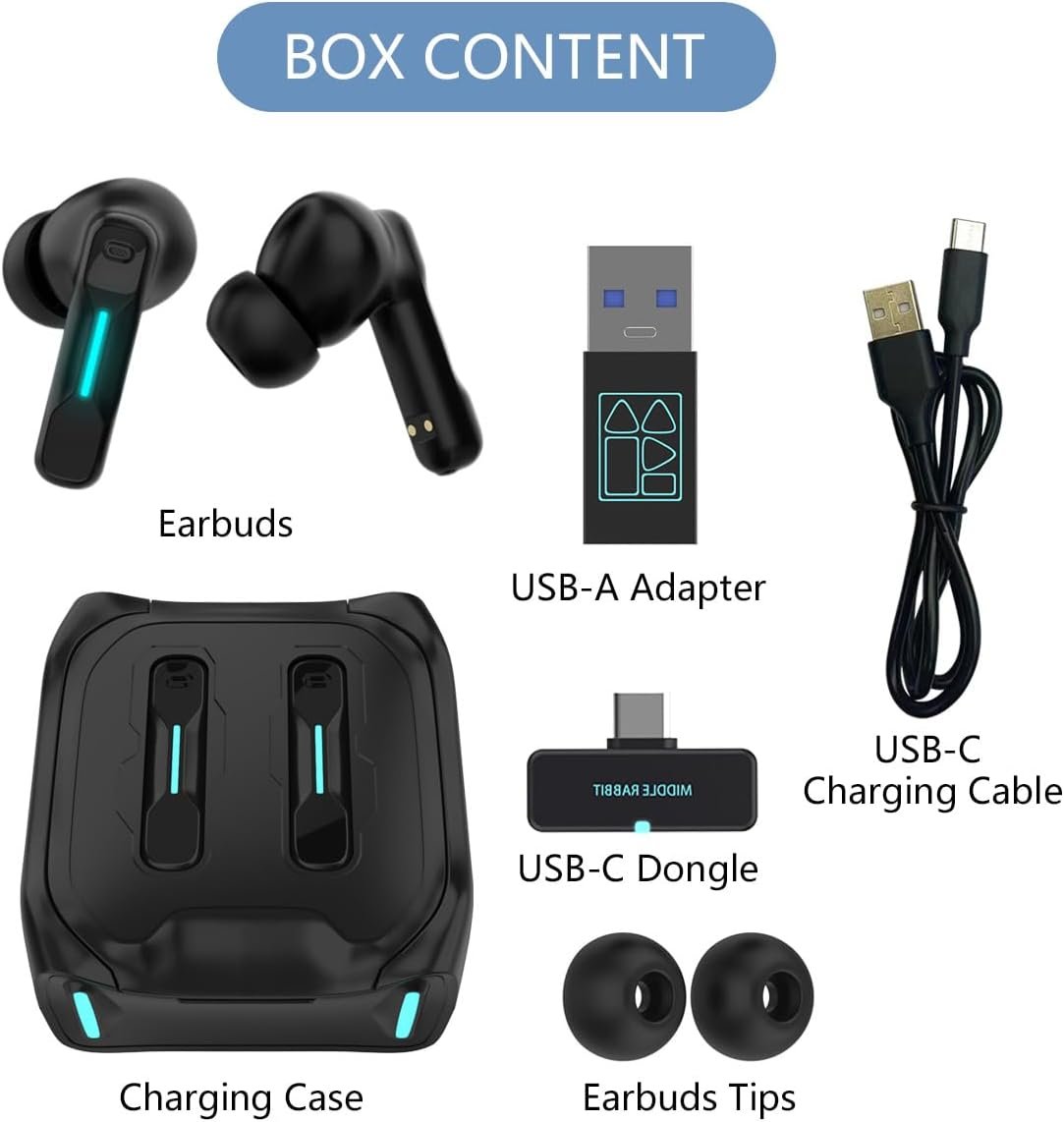 FEDIKER SW4 Wireless Earbuds for PC/Computer/Laptop/Mobile - Dongle & Bluetooth - 40ms Low Latency - 4 Mics PC Earbuds – Gaming - Work Headset - Work Headphones – Hidden Earbuds for Work Office
