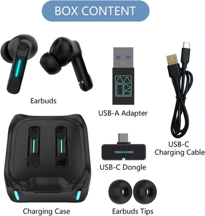 FEDIKER SW4 Wireless Earbuds for PC/Computer/Laptop/Mobile - Dongle & Bluetooth - 40ms Low Latency - 4 Mics PC Earbuds – Gaming - Work Headset - Work Headphones – Hidden Earbuds for Work Office