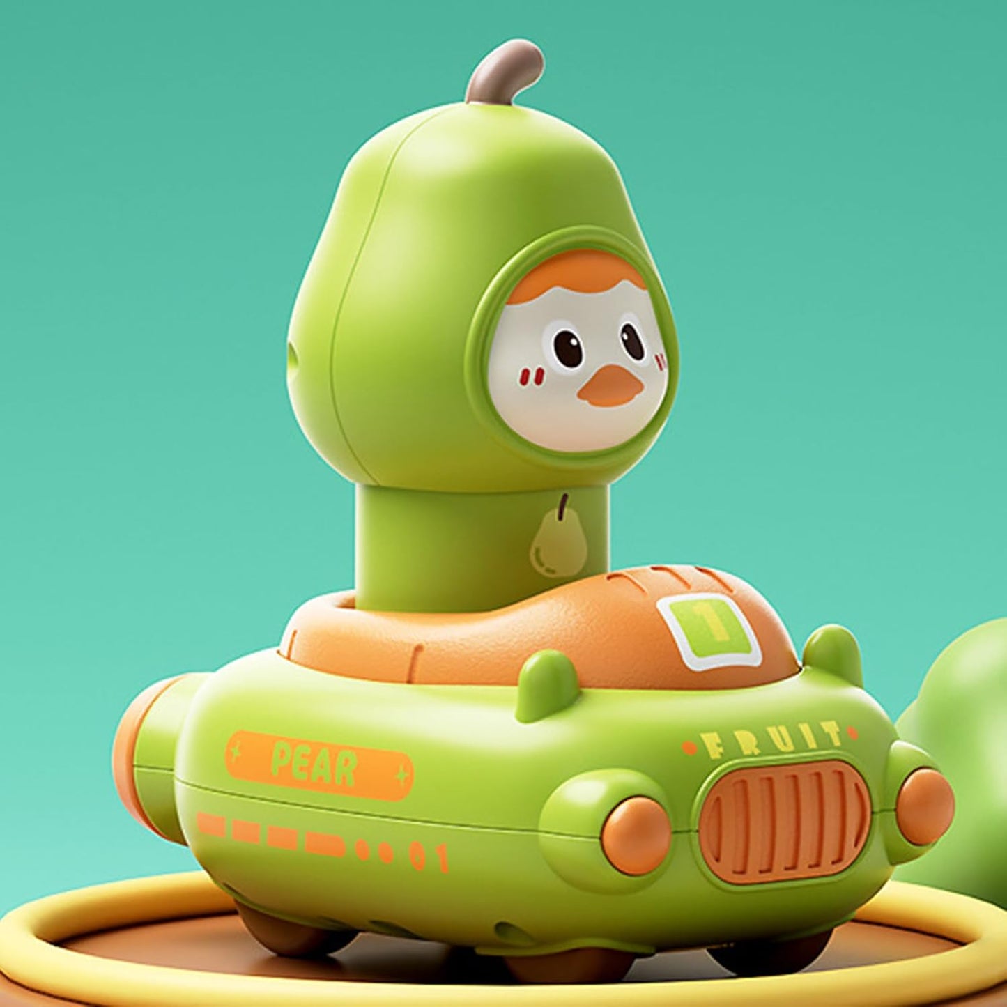 Push Car Toy for Baby | Cartoon Fruit Themed Press-Activated Car Toy | Interactive Cognitive Play Vehicle Set with 360-Degree Rotating Head | Educational Game for Babies, Perfect for Easter Basket