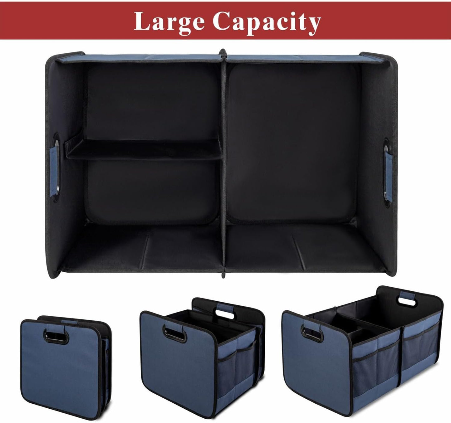 Vogano Trunk Organizer for Car,Collapsible Multi-Compartment Car Organizers Foldable 600D Oxford Polyester for SUV,Automotive (blue)