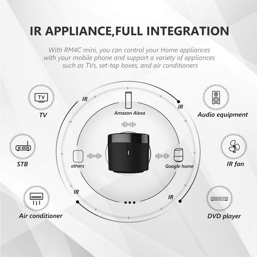 BroadLink RM4 Mini IR Universal Remote Control, Smart Home Automation Wi-Fi Infrared Blaster for TV Air Conditioner STB Audio, Works with Alexa, Google Home, IFTTT