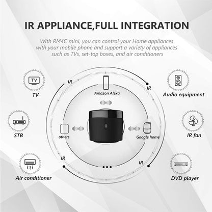 BroadLink RM4 Mini IR Universal Remote Control, Smart Home Automation Wi-Fi Infrared Blaster for TV Air Conditioner STB Audio, Works with Alexa, Google Home, IFTTT
