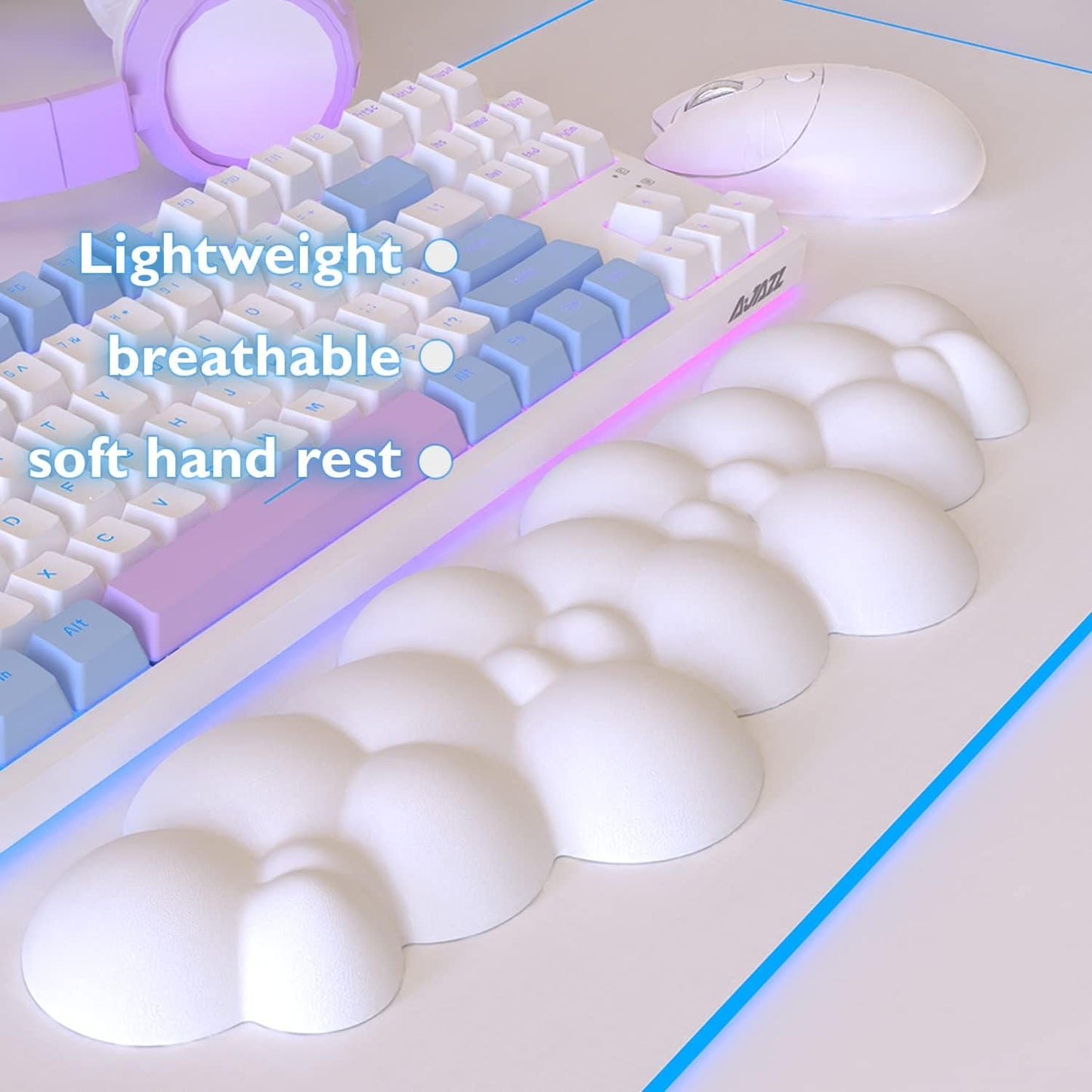 MANBASNAKE Cloud Mouse Pad Wrist Support Keyboard Wrist Rest Set with Ergonomic Memory Foam,Non-Slip Base,Cloud Coasters for Home,Office,Laptop,Desktop Computer,Easy Typing Pain Relief- White