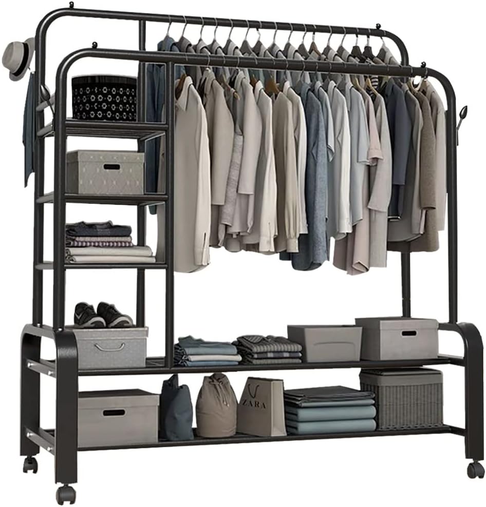 Generico Appendiabiti 3 in 1 Resistente con Porta Scarpe, capacità 100 kg, Organizer Mobile per Vestiti per Ingresso, Soggiorno, corridoio e Camera da Letto, Disponibile nelle Misure 120 cm/140 cm.