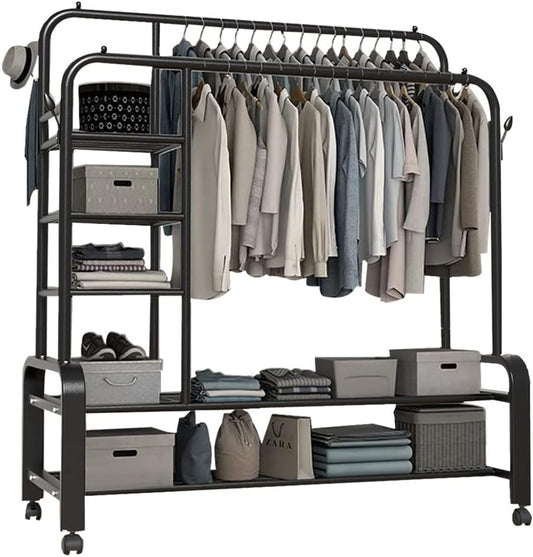 Generico Appendiabiti 3 in 1 Resistente con Porta Scarpe, capacità 100 kg, Organizer Mobile per Vestiti per Ingresso, Soggiorno, corridoio e Camera da Letto, Disponibile nelle Misure 120 cm/140 cm.
