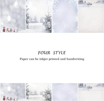 40 Pcs Winter Stationery Paper and Envelopes Set Christmas Stationery Paper Set 8.5 x 11 Inches, 20 Letter Writing Print Paper and 20 Vintage Envelopes