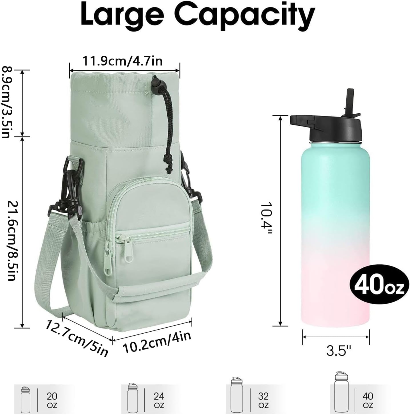 Générique Water Bottle Bag, Insulated Cup Holder, 12,01 x 5 x 4,02 pollici Ampia Capacity Waterproof Organizer, Strap, Outdoor Gear Pouch for Workouts, Hiking, Adventures and Fishing, verde, Se
