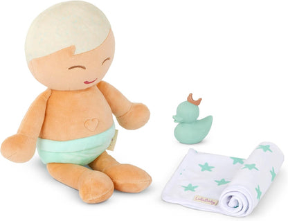 LullaBaby 14-inch Washable Soft Body for Real Water Play Doll - Blond Hair & Tub Accessories - Toddler Toys - Kids Ages 2 Years Old & Up - Plush Baby Bath Doll-Boy, Multicoloured, LBY7277Z