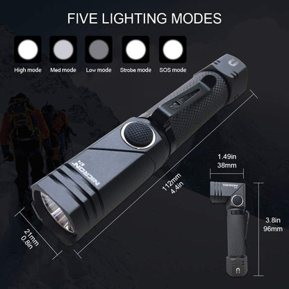 COSMOING Ultra Bright 700 Lumen 5 Modes Tactical Flashlight Magnetic Rechargeable, 90 Degree Swivel Waterproof EDC Flashlight for Camping, Emergency, Inspection, Hiking, Outdoor-Black