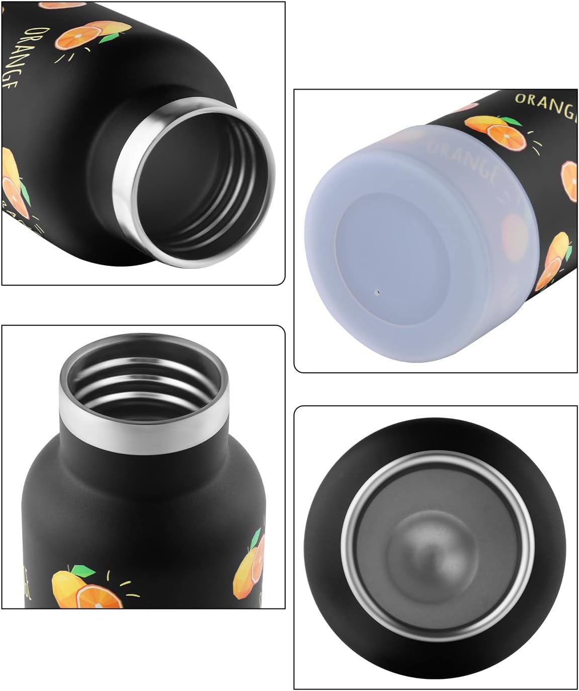 Sivaphe 12 oz Insulated Kids Water Bottle with Straw Lids, Stainless Steel Thermal Children Drinking Cup for School Girls Boys Students Orange Fruit 3D Printed