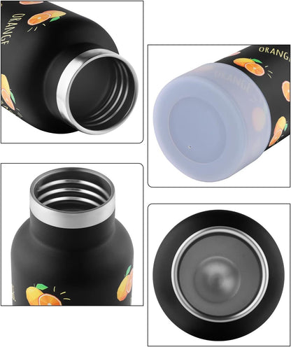 Sivaphe 12 oz Insulated Kids Water Bottle with Straw Lids, Stainless Steel Thermal Children Drinking Cup for School Girls Boys Students Orange Fruit 3D Printed