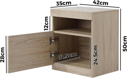 Oikiture Bed Side Table with LED Light Open Shelf and Storage Cabinet Wooden Bedside Table Nightstand