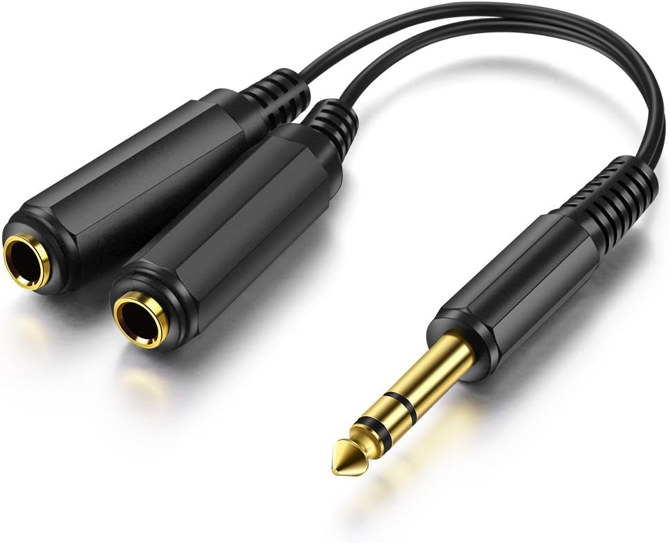 1/4" 6.35mm Stereo Plug/Male to Dual 1/4" 6.35mm Jack/Female Splitter Adapter Cable Converter 0.6 feet