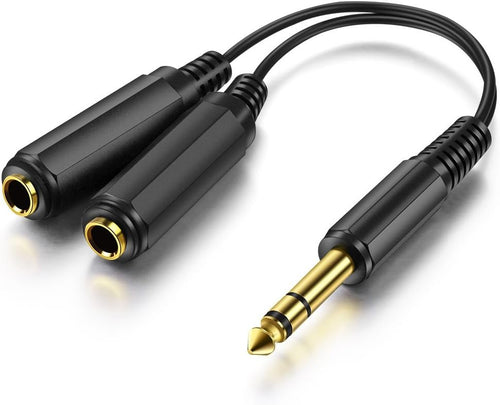 1/4" 6.35mm Stereo Plug/Male to Dual 1/4" 6.35mm Jack/Female Splitter Adapter Cable Converter 0.6 feet