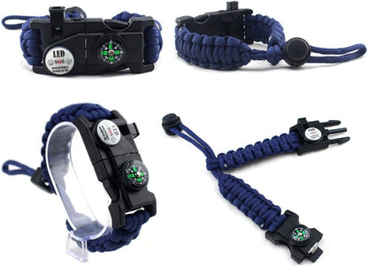 Adjustable Survival Bracelet, 7 Core Paracord 20 in 1 Emergency Sports Wristband Gear Kit with Waterproof LED SOS Light, Compass, Rescue Whistle, Fire Starter Multi-tool for Wilderness Adventure