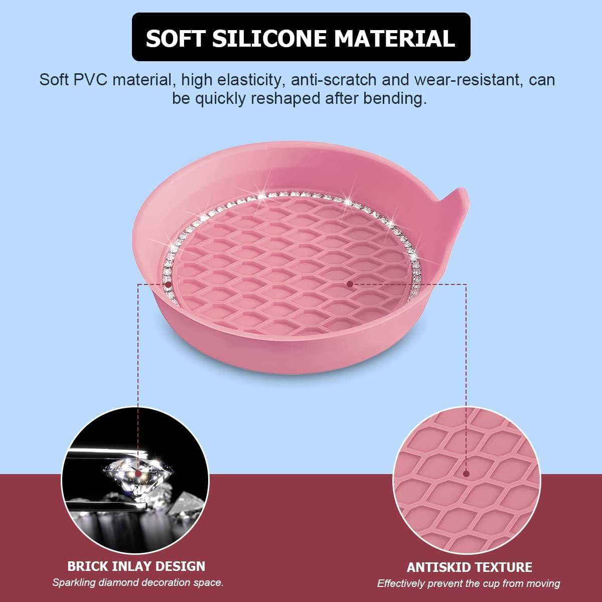 XINLIYA 4PCS Bling Car Cup Holder Coaster, Universal Crystal Rhinestone Anti-Slip Cup Holder Insert Coaster, Waterproof Round Shape Auto Drink Mat, Vehicle Interior Accessories for SUV Truck (Pink)