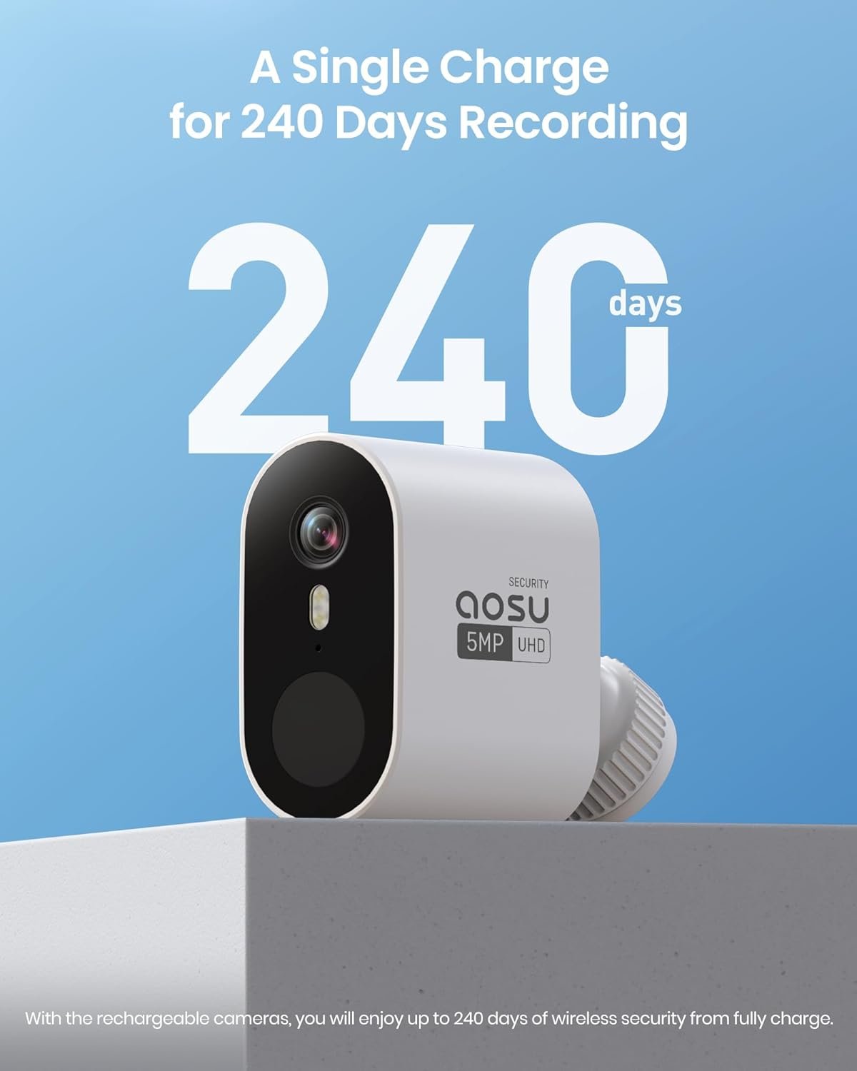 aosu Security Cameras Wireless Outdoor, 5MP UHD Wireless Security Camera System, 166Â° Wide Angle, 240-Day Battery Life, Night Vision, IP67, 1920p UHD, No Monthly Fee, Work with Alexa, Google Assistant
