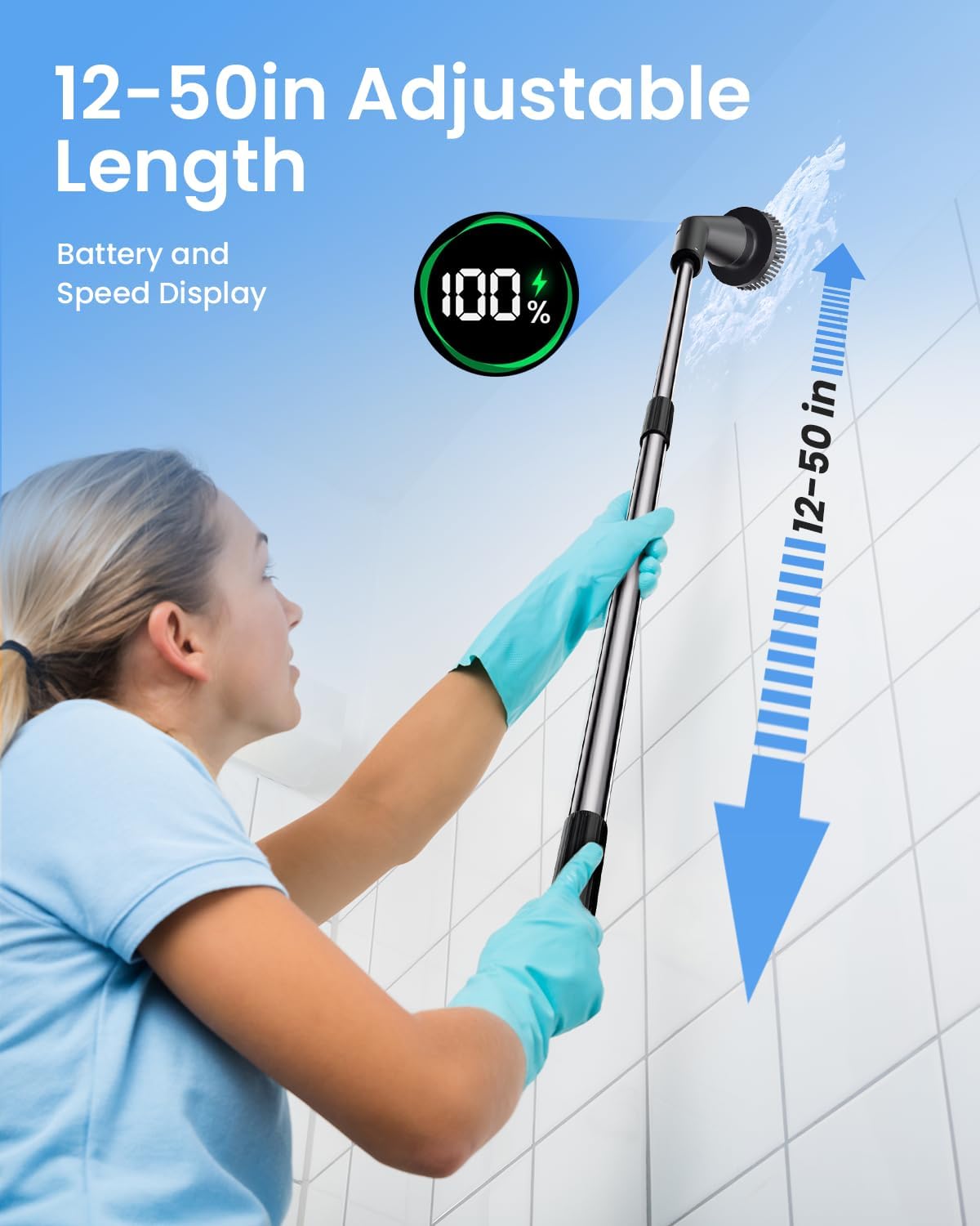 Leebein Electric Spin Scrubber, Upgraded Cordless Cleaning Brush Bathroom Scrubber, IPX7 Waterproof Shower Scrubber with 7 Brush Heads, Extendable Long Handle and 2 Speeds Scrubber for Bathtub Floor