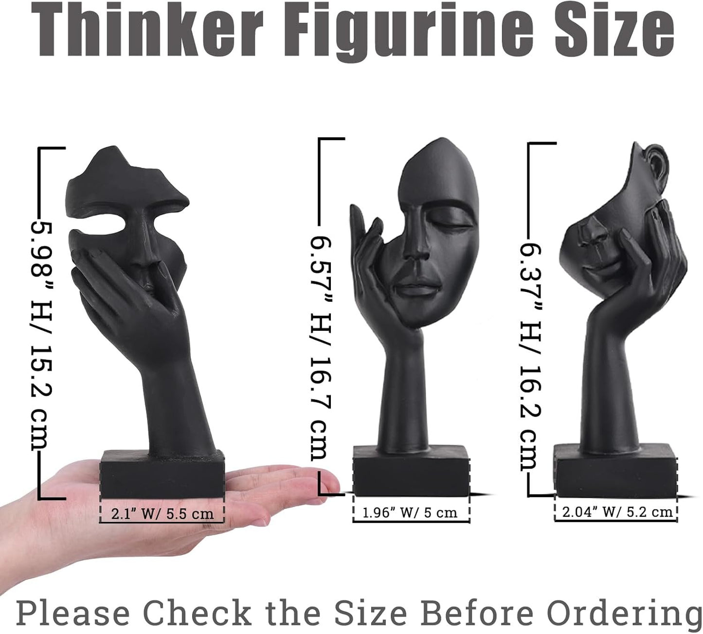 Black Home Decor Accent Art Woman Face Statue Collectible Statue for Modern Home Living Room Bookshelf Black Desk Decor 3 Pieces Set