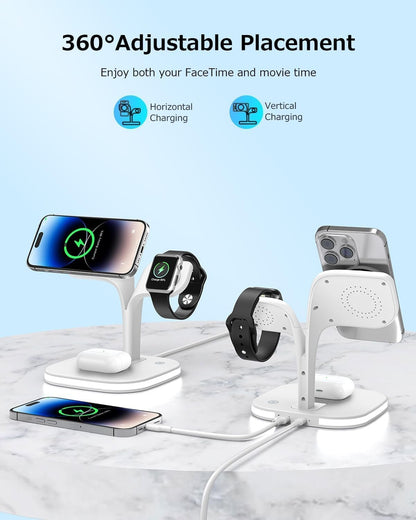 Magnetic Charging Station,3 in 1 Faster Mag-Safe Wireless Charger Stand for iPhone 14,13,12 Pro/Max/Mini/Plus, Apple Watch 8/7/6/SE/5/4/3/2 and Airpods 3/2/Pro/Pro 2 with LED and Adapter (White)
