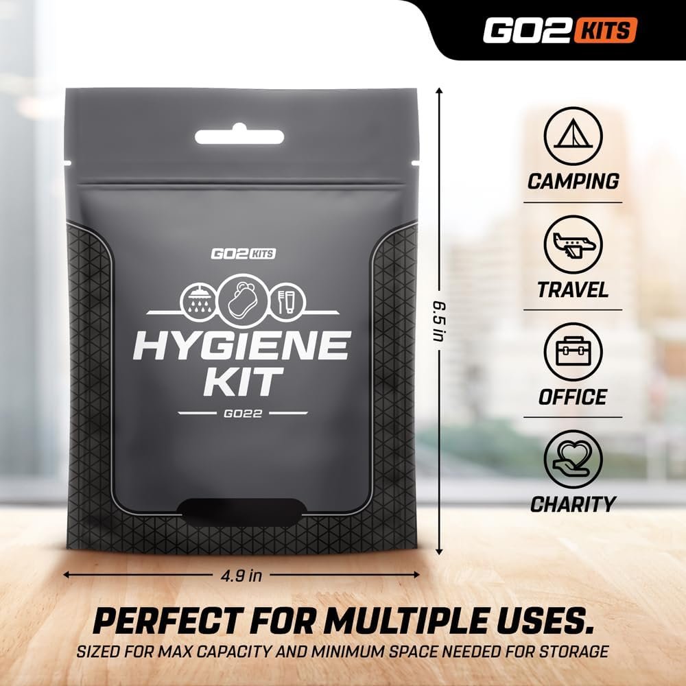 Go2Kits Travel Toiletry Kit, Hygiene Kit for Travel, Business & Charity with Reusable Toothbrush, Bath Soap & Other Essential Toiletries, 1-Pack