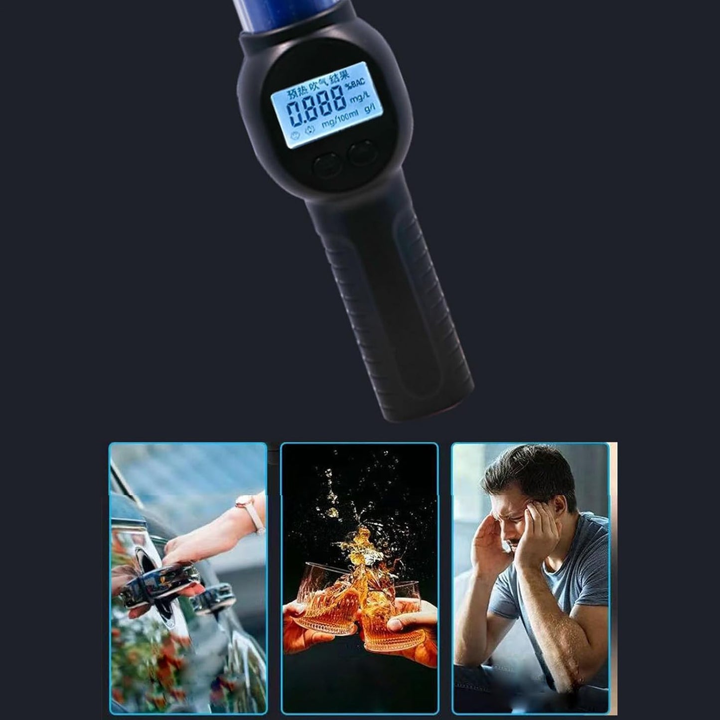 Alcohol Breathalyzer Tester, Digital Display Detector, 1.18×5.91 Inch Professional Rechargeable Device, Driving Home Monitoring Tool for Women Men Safety Analysis and Detection