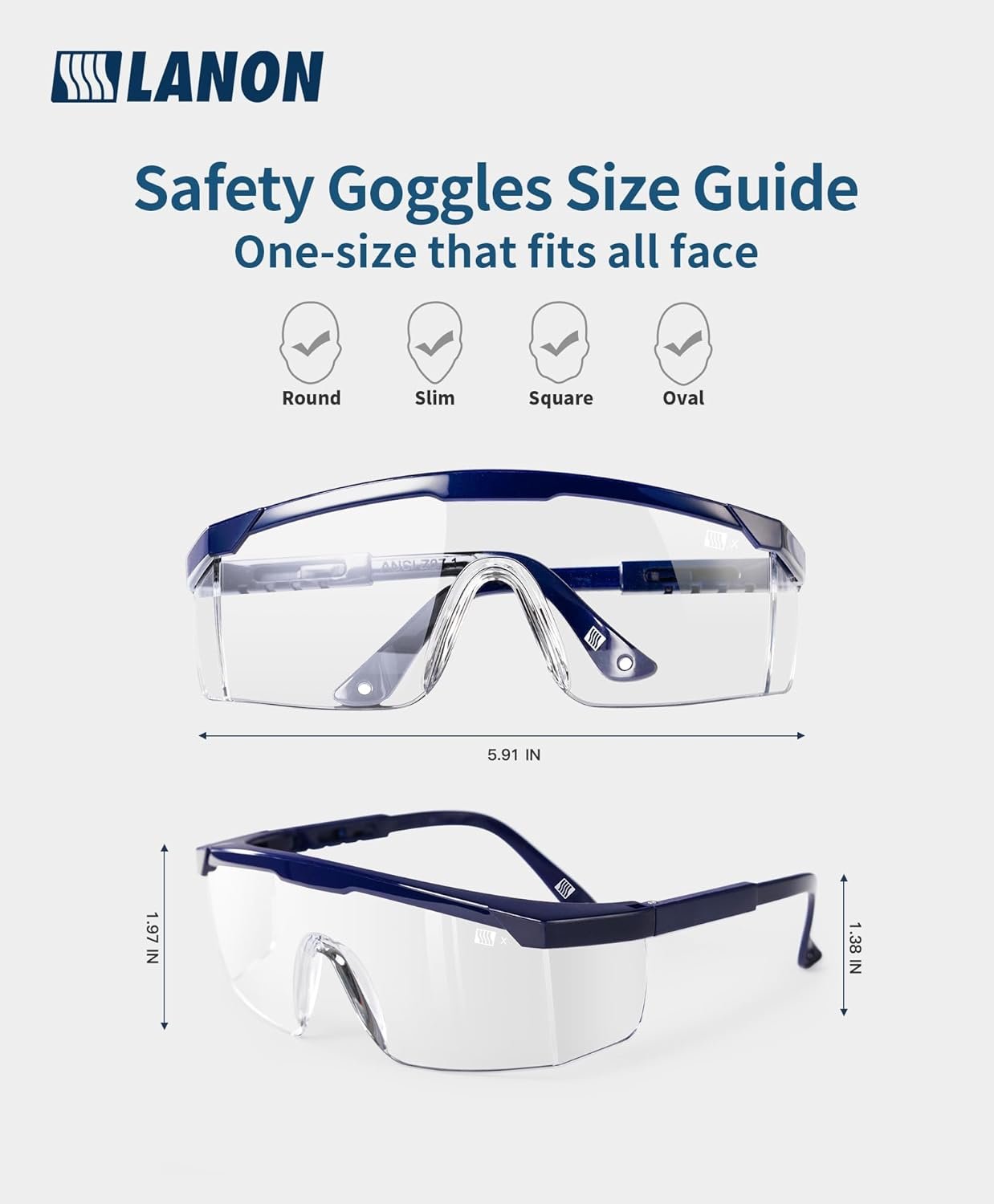 LANON ANSI Z87+ Safety Glasses,3X Anti-Fog Safety Goggles with Adjustable Temples, Scratch Resistant,Side Protection, Clear Protective Eyewear, Lab Goggles