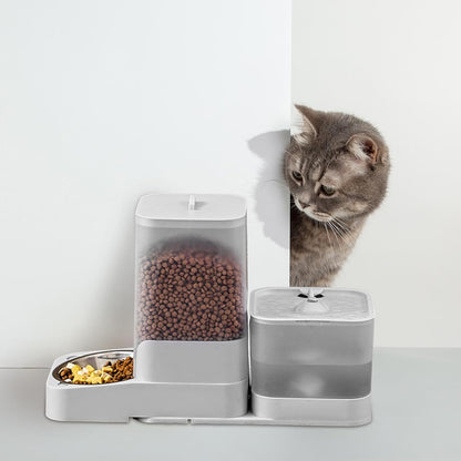 Auto Cat Feeder | Cat Food Feeder Water Dispenser - Drinker Waterer Large Capacity Pet Supplies, Storage Container for Kitten Puppy Feeding Watering