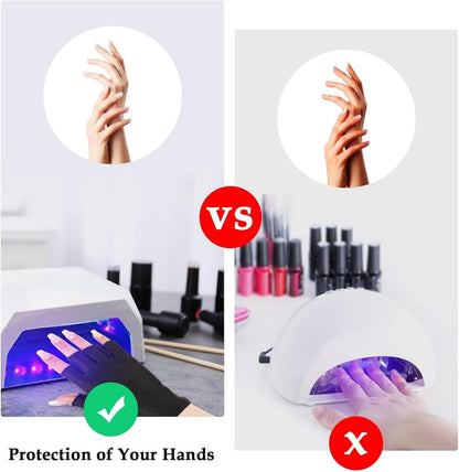 ITADAKU 2 Pairs UV Gloves for Nails - UPF 50+ Anti UV Gloves for Gel Nail Lamp, Fingerless Gloves For Manicures Skin Care UV Protection Gloves For Women & Men(Black & White)