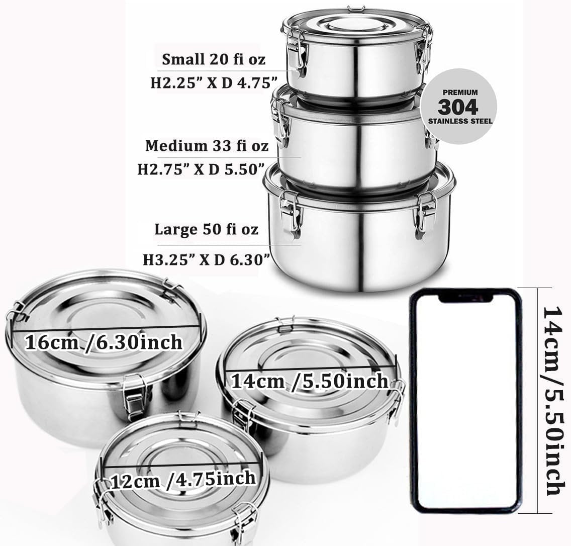 Allprettyall Premium Stainless Steel Food Storage Containers 304 Grade The Original Leak-Proof, Airtight, Smell-Proof - Perfect For Camping Trips, Lunches, Leftovers, Soups, Salads