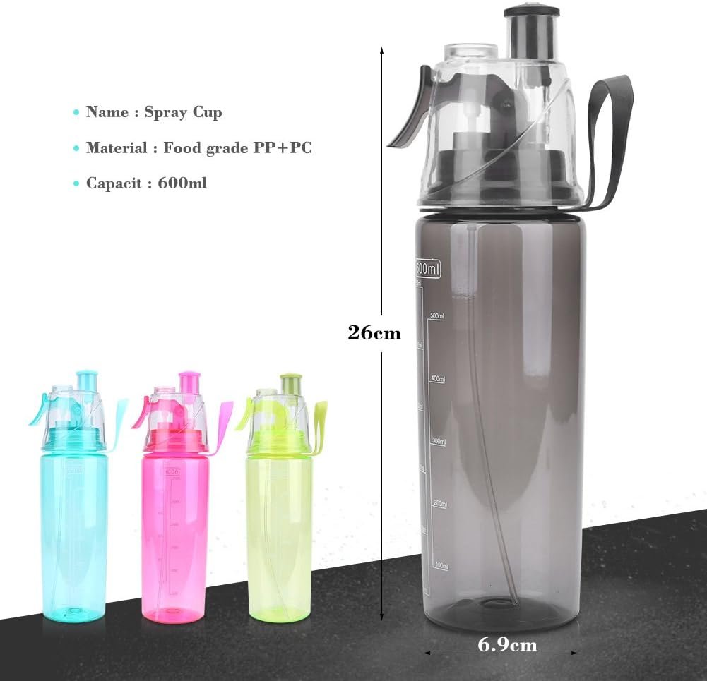 Mist Spray Water Bottle 600ml Portable Sport Water Bottle Anti-Leak Drinking Cup with Mist Hydration