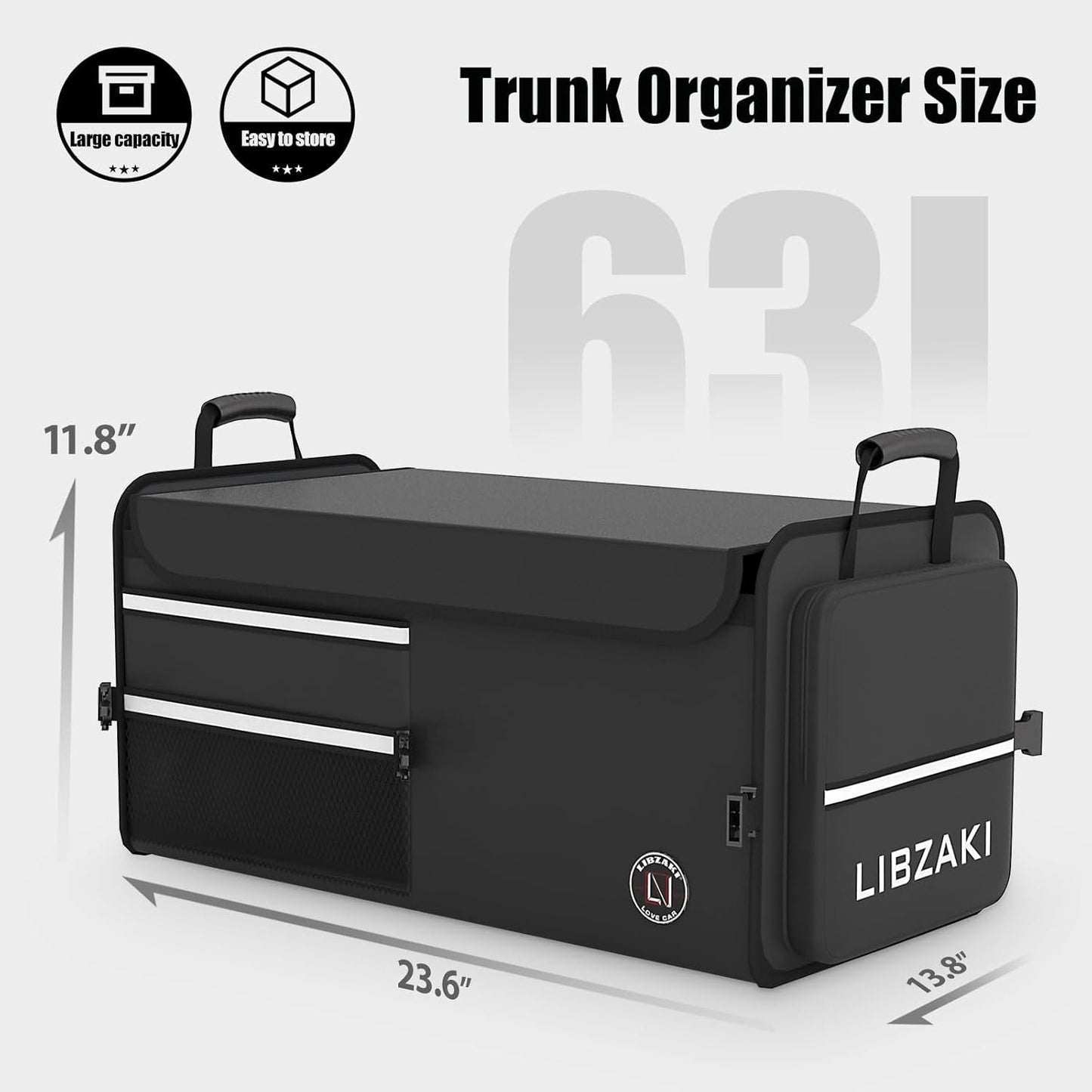 LIBZAKI Car Trunk Storage Organizer, Multi Compartment Collapsible Trunk Storage Box for Car Truck SUV-Black