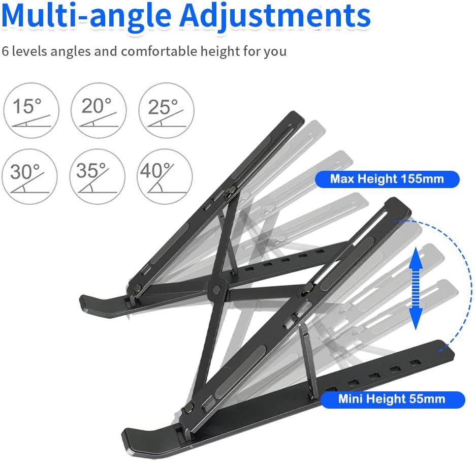 Laptop Stand Kamoon Portable Adjustable Tablet Computer Stand Aluminum Alloy Folding Laptop Stand Compatible MacBook Air Pro, HP More 10-15.6" Laptops & Tablet(Black)