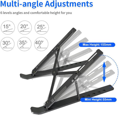 Laptop Stand Kamoon Portable Adjustable Tablet Computer Stand Aluminum Alloy Folding Laptop Stand Compatible MacBook Air Pro, HP More 10-15.6" Laptops & Tablet(Black)