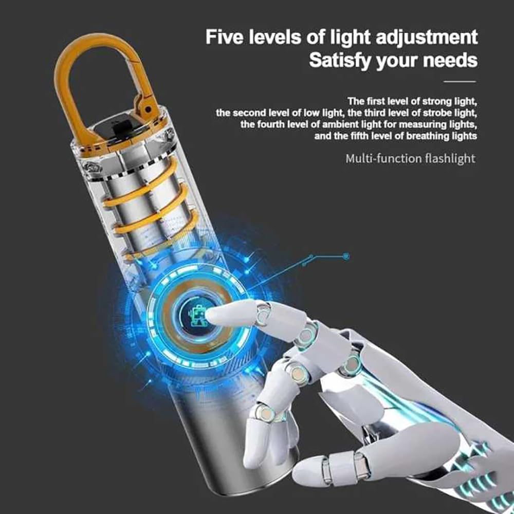 LED Tactical Torch, Rechargeable Flashlight, Laser Bright Flashlight, Adjustable Focus, Water Resistant, with 5 Lighting Modes Mini Breathing Torch for Camping, Hiking, Dog Walking, Emergency Use