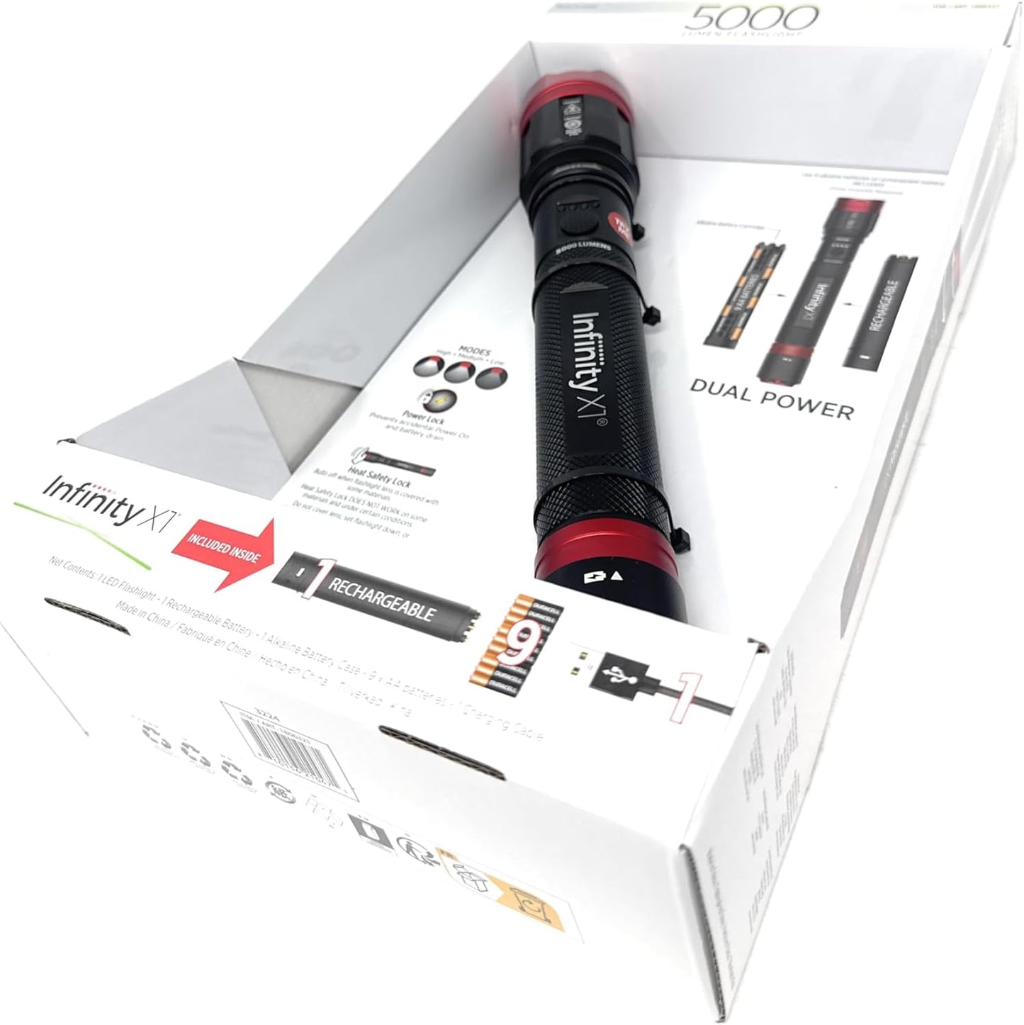 Infinity X1 Dual Power Rechargeable Flashlight 5000 Lumens