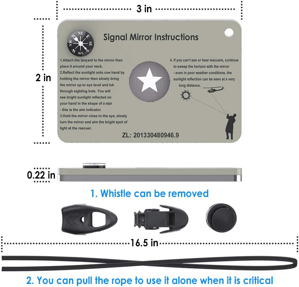 Luca Elf Aid Signal Mirror Survival Military Grade Emergency Mirror Signaling Mirror,Outdoor PFD Rescue Signal Mirror and Whistle,Hiking Mirror and Compass