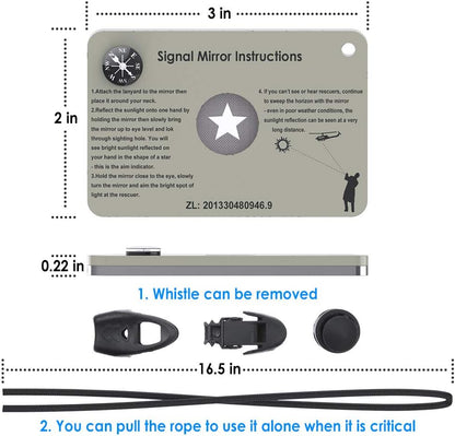 Luca Elf Aid Signal Mirror Survival Military Grade Emergency Mirror Signaling Mirror,Outdoor PFD Rescue Signal Mirror and Whistle,Hiking Mirror and Compass