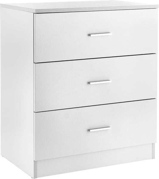 Baroni Home 3 Drawer Chest of Drawers in Melamine-Plated, Bedroom or Living Room, Modern White Furniture, 60 x 40 x 70 cm