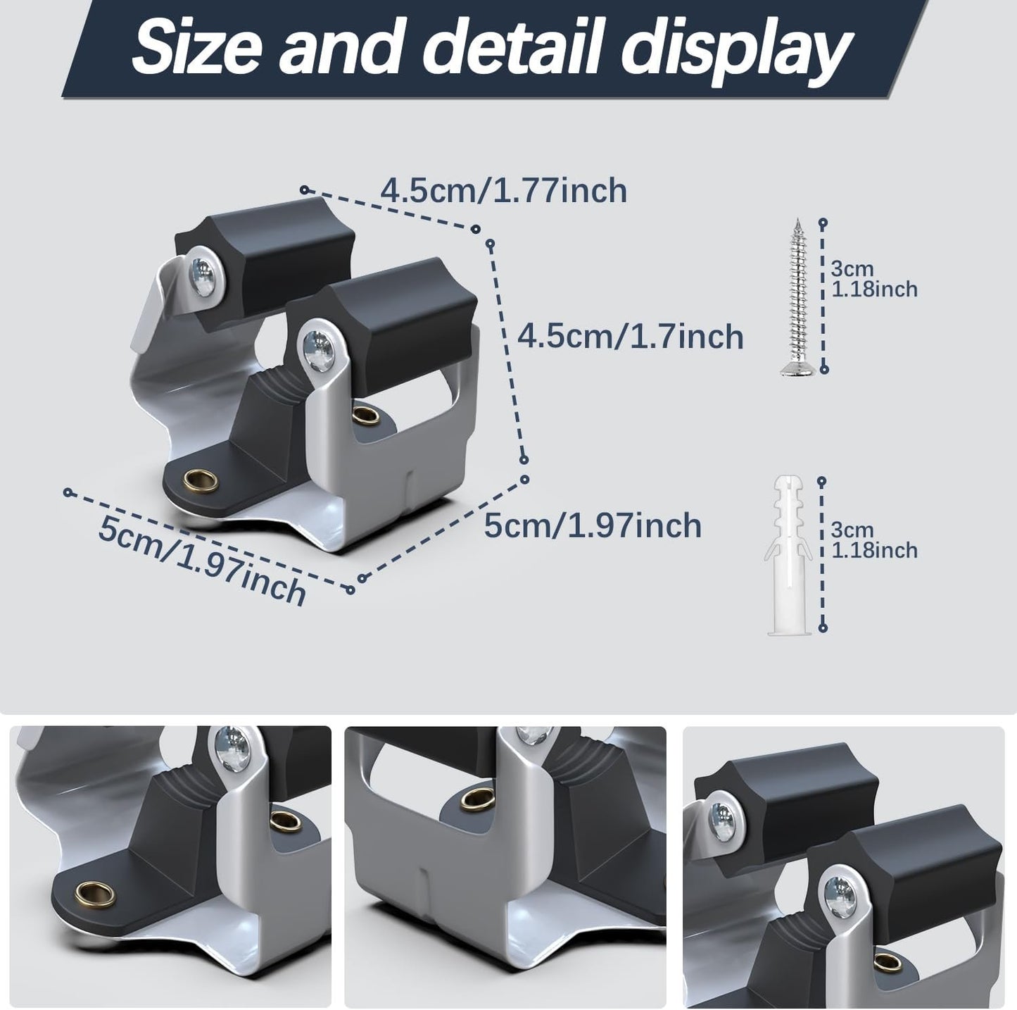 3-H Mop and Broom Holder Big Size Hanging 1 KG Extra,Broom Holder 6 Pack,Broom Holder Wall Mount for Garage Garden Shed Storage System Laundry Room Home Kitchen Organization(Black)