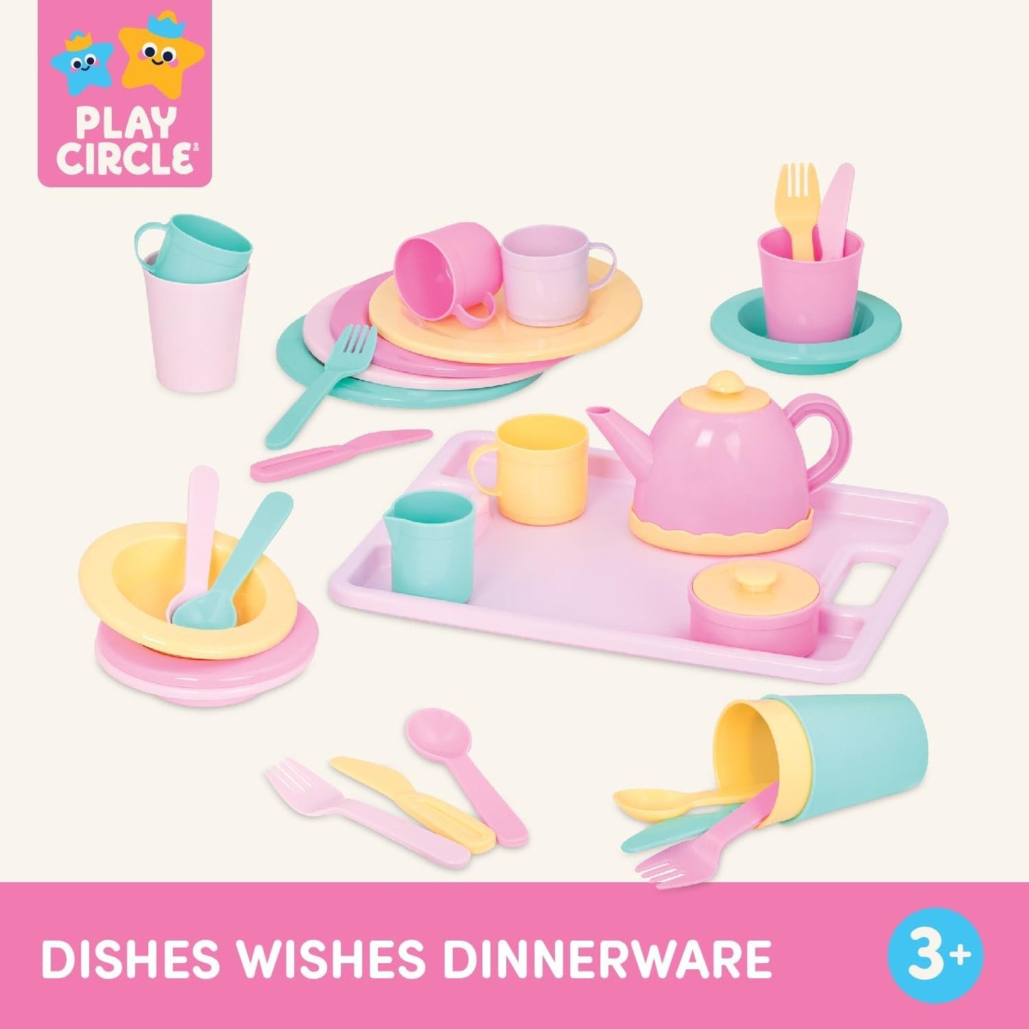 Battat- Play Circle- Dish Set – Plates, Cups, and Tea Party Toys – Play Kitchen for Toddlers- Pretend Play – 3 Years + (34 Pcs)