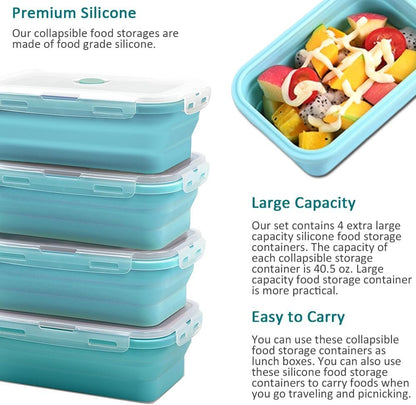 Alimat PluS 40.5oz Silicone Food Storage Containers with Lids, 4 Pack Set 1200ml Collapsible Meal Prep Lunch Containers, Microwave, Freezer and Dishwasher Safe