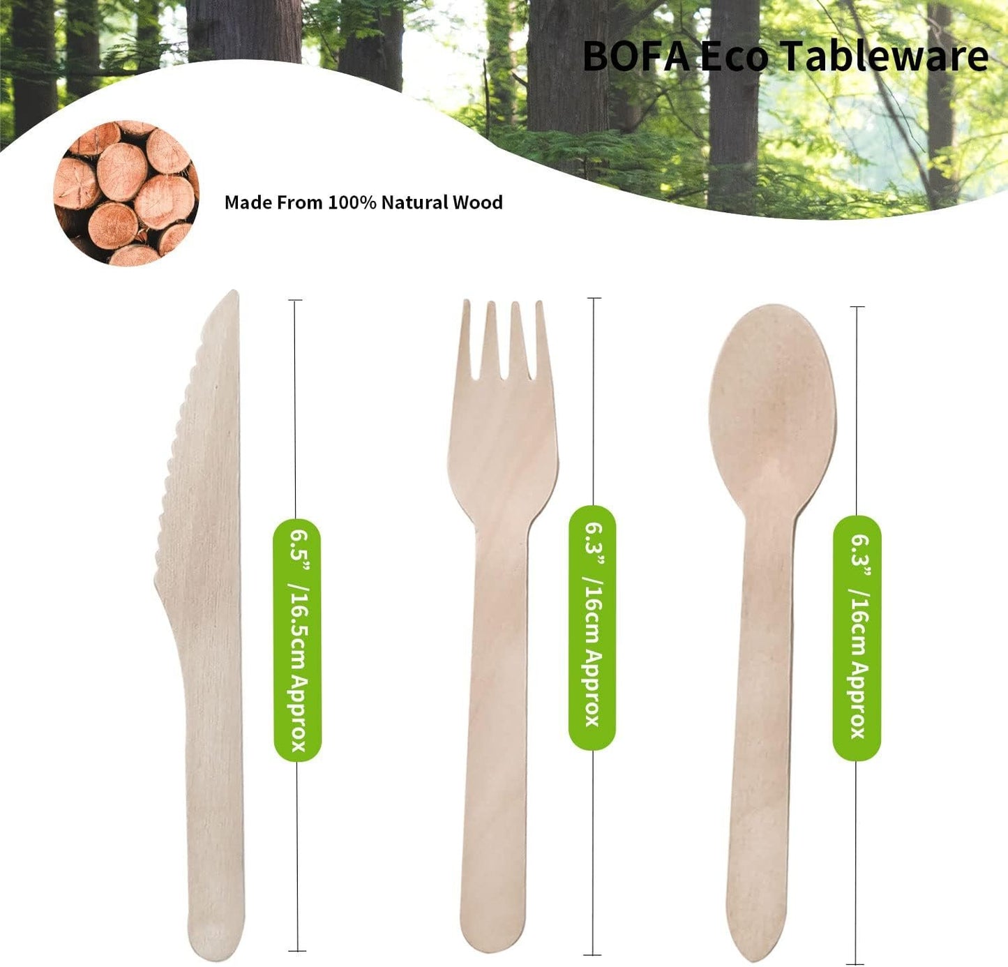 Disposable Wooden Cutlery Set, 150 Pcs Natural Birch Wood Mixed Cutlery - 50 Wood Knife 50 Wooden Fork 50 Wooden Spoons, Perfect Alternative for Plastic