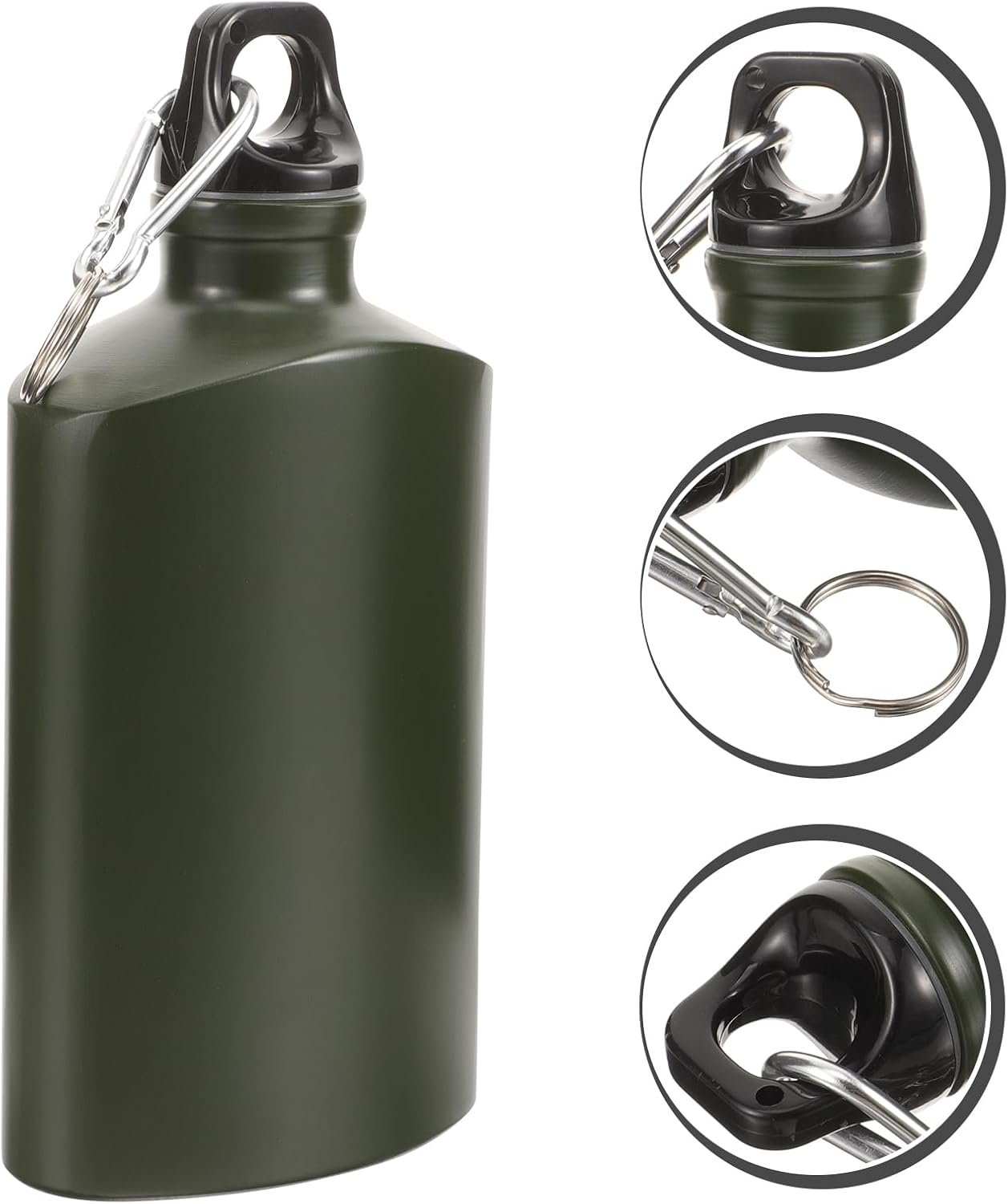 SUPVOX Portable Canteen, Wear-Resistant Aluminum Water Bottle with Hook, 500ml Capacity, Army Green, Ideal for Hiking, Camping, Travel, Outdoor Activities