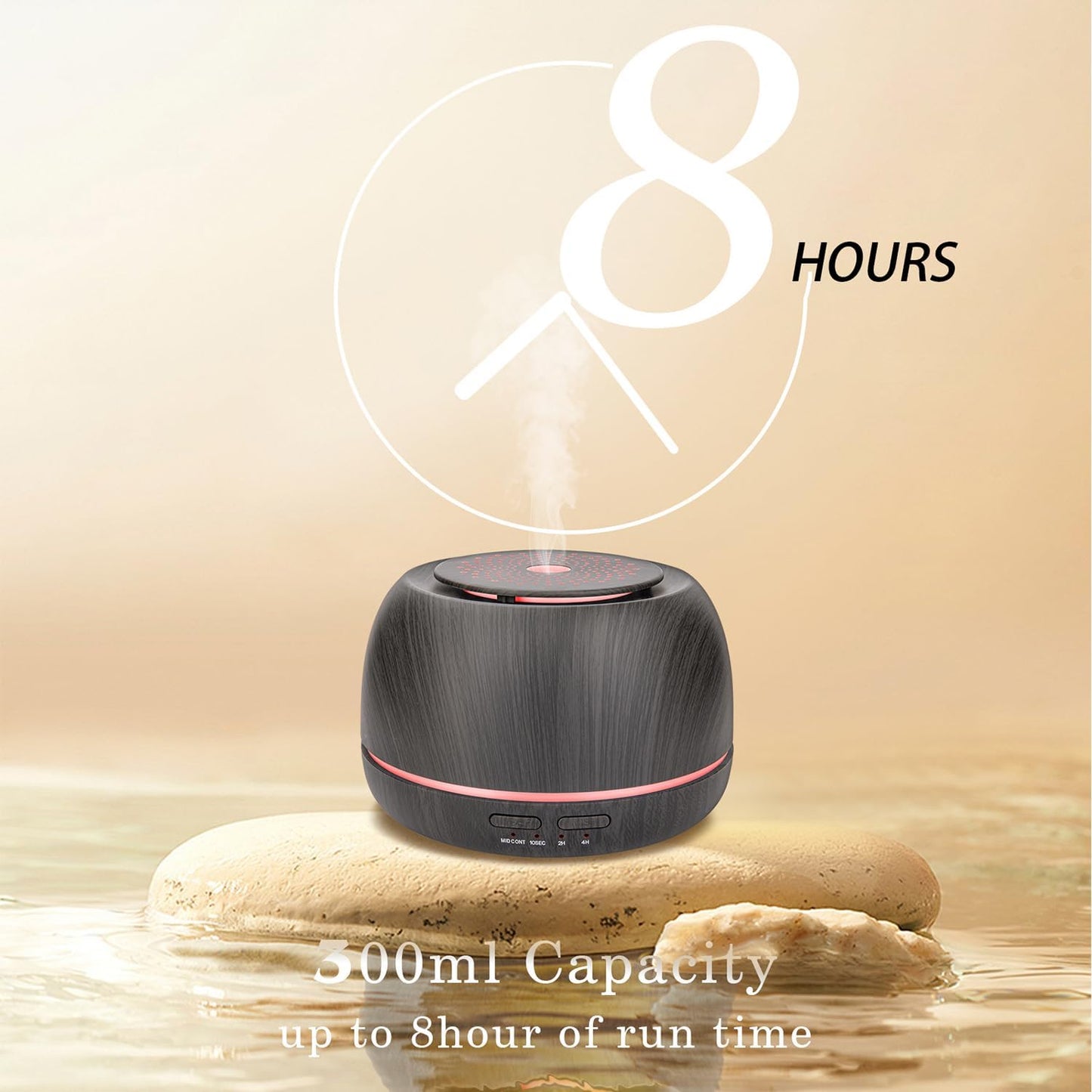 300ml Aroma Essential Oil Diffuser,8 Hours Wood Grain Cool Mist Aromatherapy Diffuser with Remote Control,USB-C Power Cable,Timer, 7 Color Light Changing Air Humidifier for Home,Office