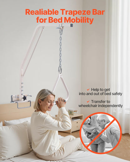 VEVOR Mobility Bed Trapezoid Bar with Clamps and Metal Chain, Assistance Bar for Elderly and Disabled - Ideal for Home Care, Hospitals, Nursing Homes